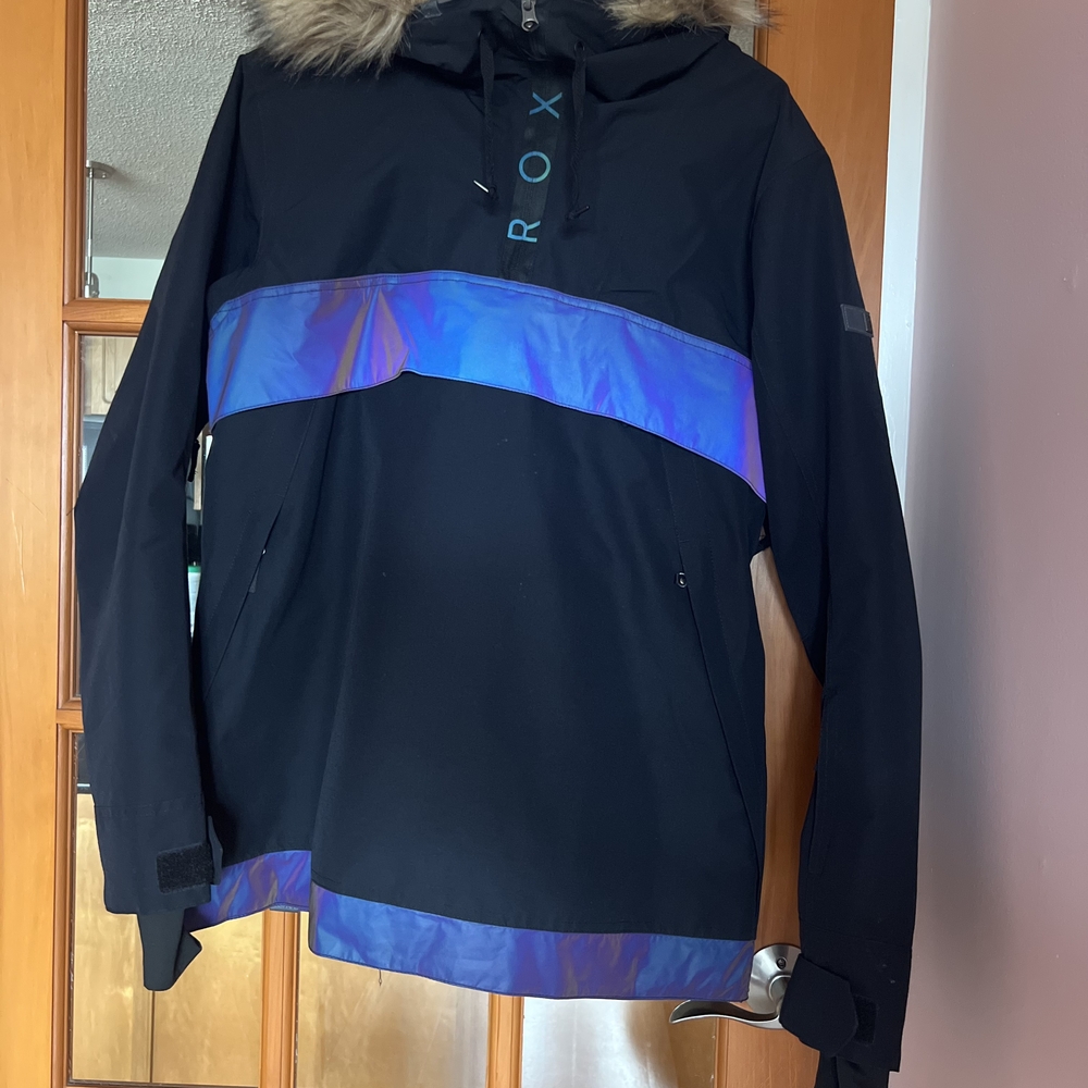 Roxy Black Ski Jacket with Iridescent Blue Accents